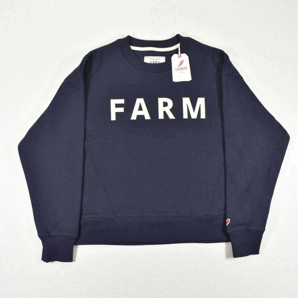 Meanwhile Back On The Farm Crewneck Sweatshirt Womens Medium Navy 91 League OOP